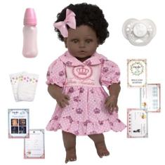 Boneca Bebe Reborn de Silicone Menina Negra Linda Enxoval - Cegonha Re