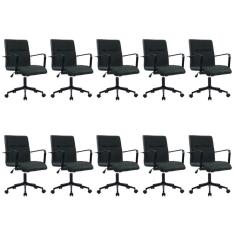 Kit 10 Cadeiras Escritório Diretor Giratória em Couro Palermo Preto