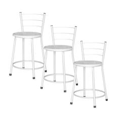 Jogo 3 Banqueta Baixa Assento Ratan Branca Retro - Lamar Design, Laca 