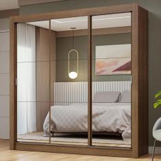 Guarda-Roupa Casal 3 Portas de Correr de Espelho Rustic Nobre Madesa, 