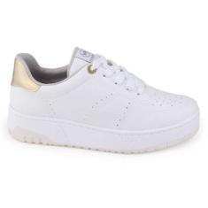 Tênis Feminino Via Marte Casual 23-13105 Cadarço Napa Dourad-Feminino