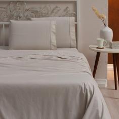 Jogo De Cama Queen 4 Peças 100% Algodão 400 Fios Bege