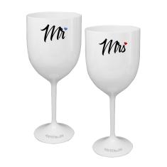 Kit 2 Taças Vinho Personalizadas Mr&Mrs Acrílico - Para Dia dos Namorados