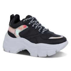Tênis Feminino Chunky Tratorado Metalizado Cadarço Casual