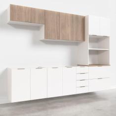 Cozinha Modulada 5 Peças Sem Tampo 2 Aéreos 2 Balcões 1 Torre Quente Ipanema CabeCasa MadeiraMadeira Branco/Acácia