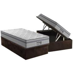 Cama Box Baú Solteiro: Colchão Molas Ensacadas Probel MasterPocket ProDormir Springs Luxo + Base CRC Suede Brown(88x188)