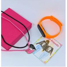 Kit Relógio Infantil Digital Led Meninas Silicone + Conjunto 2 Colares