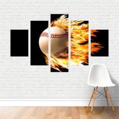Quadro Esportes Bola de Beisebol Baseball chamas Canvas - Plinplin