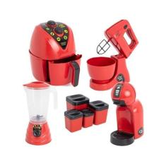 Kit Cozinha Infantil Completa Brinquedo Menino Vermelho 9Pç - Altimar