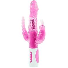 Vibrador Pretty Bunny - Vibrador Triplo Rotativo com Plug Anal, Sexy Import, Rosa