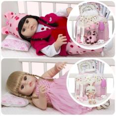 Boneca Reborn Gêmeas Silicone Loira Morena Kit Com Bolsa - Cegonha Reb