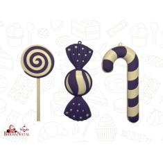 Kit 3 Doces Enfeites de Natal de 15 cm - Decoração de Pendurar. - Bril