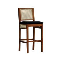 Banqueta Alta Bistrô Urban Lateral E Encosto Telinha Natural Assento Estofado - Amêndoa Corano Preto