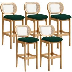 Kit 05 Banquetas Altas Para Cozinha Bancada Sala Tela Betta Fixa L02 Bouclê Verde - Lyam