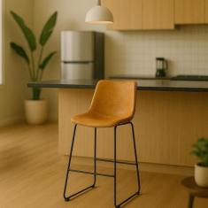 Banqueta Alta Com Encosto Alto Estofado Para Cozinha Bancada Ilha Luxo