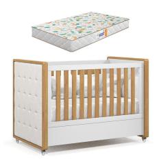 Berço Americano Tutto New Freijó Branco Acetinado Com Capitonê New Boucle E Colchão Gazin - Matic