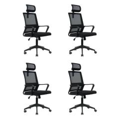 Kit 4 Cadeiras para Escritório Giratória Presidente Tokyo com Apoio Cabeça Preto