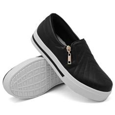 Tênis Slip On Sola Baixa Calce Fácil Feminino Com Zíper Lateral Leve e