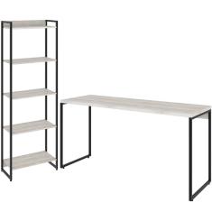 Kit Escritório Estante 5 Prateleiras Com Mesa 135Cm Snow