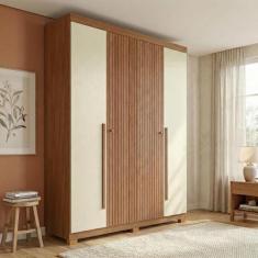 Guarda Roupa Solteiro Ripado 4 Portas 2 Gavetas com Pés Antony - Santo