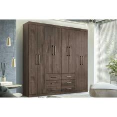 Guarda Roupa Casal Liverpool Ébano 8 Portas de Abrir 6 Gavetas MDF-MDP Ébano Santos Andirá