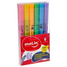 Molin Marcador Fluorescente Glitter, Bolsa c/ 6 Cores