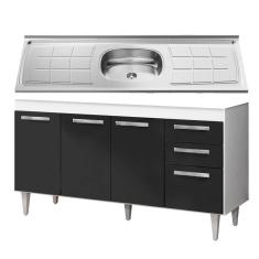 Balcão Gabinete Lis com Pia Inox 150cm 4 Portas L03 Branco/Preto - Mpozenato