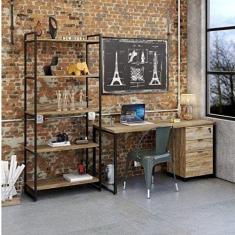 Conjunto Home Office Industrial 3 Peças 1 Escrivaninha 1 Estante e 1 Gaveteiro Kuadra Compace Carvalho