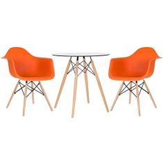 Loft7, Mesa redonda Eames com tampo de vidro 70 cm + 2 cadeiras Eiffel Daw