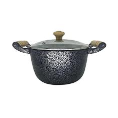 Caldeirão Alumínio Preto Alça e Pomel de Madeira 20 cm Tampa de Vidro