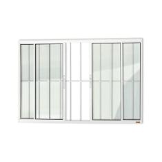 Janela Confort 4 Folhas com Grade Vidro Liso 100cm x 150cm Brimak Branco