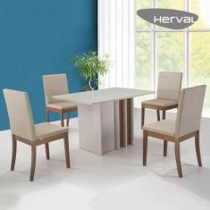 Mesa De Jantar Com 4 Cadeiras Herval,  Off White - Mh 5314/ Mh 3231