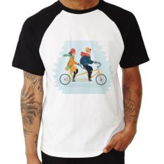 Camiseta Raglan Casal  Bicicleta - Foca Na Moda
