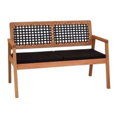 Sofá 2 Lugares-namoradeira Garden Madeira Maciça Assento Estofado Encosto Trançado Corda - Natural Acquablock Preto