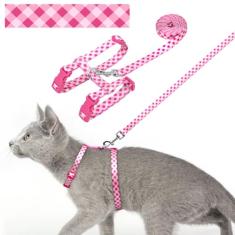 azuza Conjunto de arnês e coleira para gatos para caminhadas seguras e viagens, arnês para gatos à prova de fuga, leve, macio e confortável, peitoral ajustável para gatos pequenos, médios e grandes,