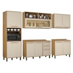 Cozinha Completa 2 Armários Aéreos, 2 Balcões e 1 Paneleiro Salvador Cinamomo/Off White