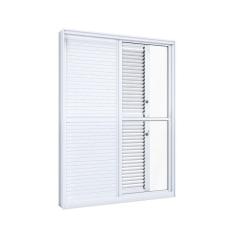 Porta de Alumínio Balcão de Correr Lateral Flex 2 Folhas Móveis 1 Fixa Lucasa Eccellente  214,5cmx150cmx13cm Branco