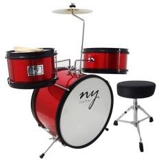 Bateria Infantil Acústica 2T JJ Vermelha com Banco e Pedal New York