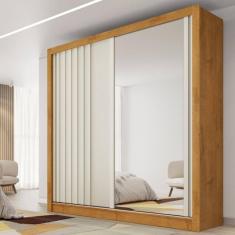 Guarda Roupa Casal Ripado com Espelho 2 Portas de Correr 100 MDF Lugano Made Marcs