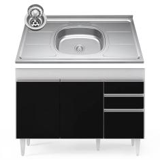 Balcão Gabinete Com Pia Inox 120cm Michigan Branco-preto - Lumil
