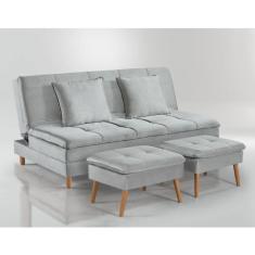 Sofá Cama Vegas Com 2 Puffs Talento Móveis Cinza
