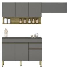Armário De Cozinha 3 Peças Balcão Com Tampo 150cm Lina15 K02 Gris-freijó - Mpozenato