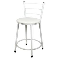 Banqueta Baixa Para Cozinha Branca Assento Branco - Lamar Design