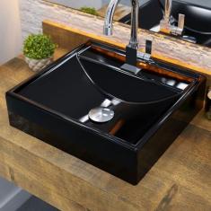 Cuba para Banheiro Quadrada Preto Q39 - Compace, Mármore Sintético, Qu