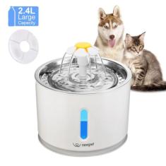 Fonte de Agua P/ Gatos Bebedouro Com Filtro LED 2.4L Aço Inoxidável Ga