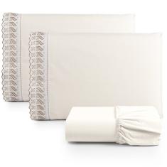 Jogo de Lençol King Suave Barrado Lese 3 Peças Barato - Palha