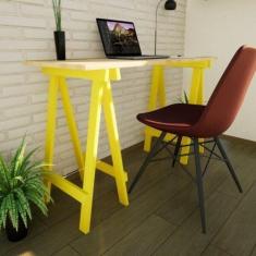 Escrivaninha Mesa Escritório Cavalete Ms Colors 120cm Amarela E Natura