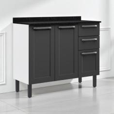 Balcão Cozinha em Aço 3 Portas e 2 Gavetas 105cm com Tampo Florença It