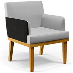 Poltrona Decorativa Para Sala de Estar Beatriz W01 Linho Cinza Couríssimo Preto - Lyam Decor