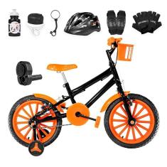 Bicicleta Infantil Aro 16 Nylon Preta e Laranja